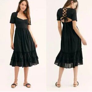 Free People Tiered Midi Dress with Tie Back
